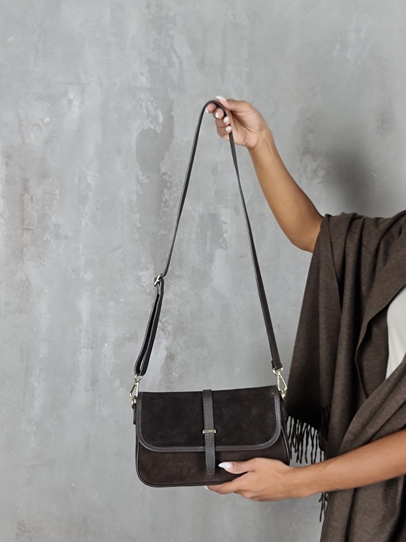 Сумка кросс-боди нат.замша шоколад, фотография №2