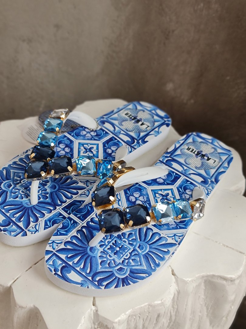 Шлепанцы L.A.Water с крупными камушками голубые , фотография №2