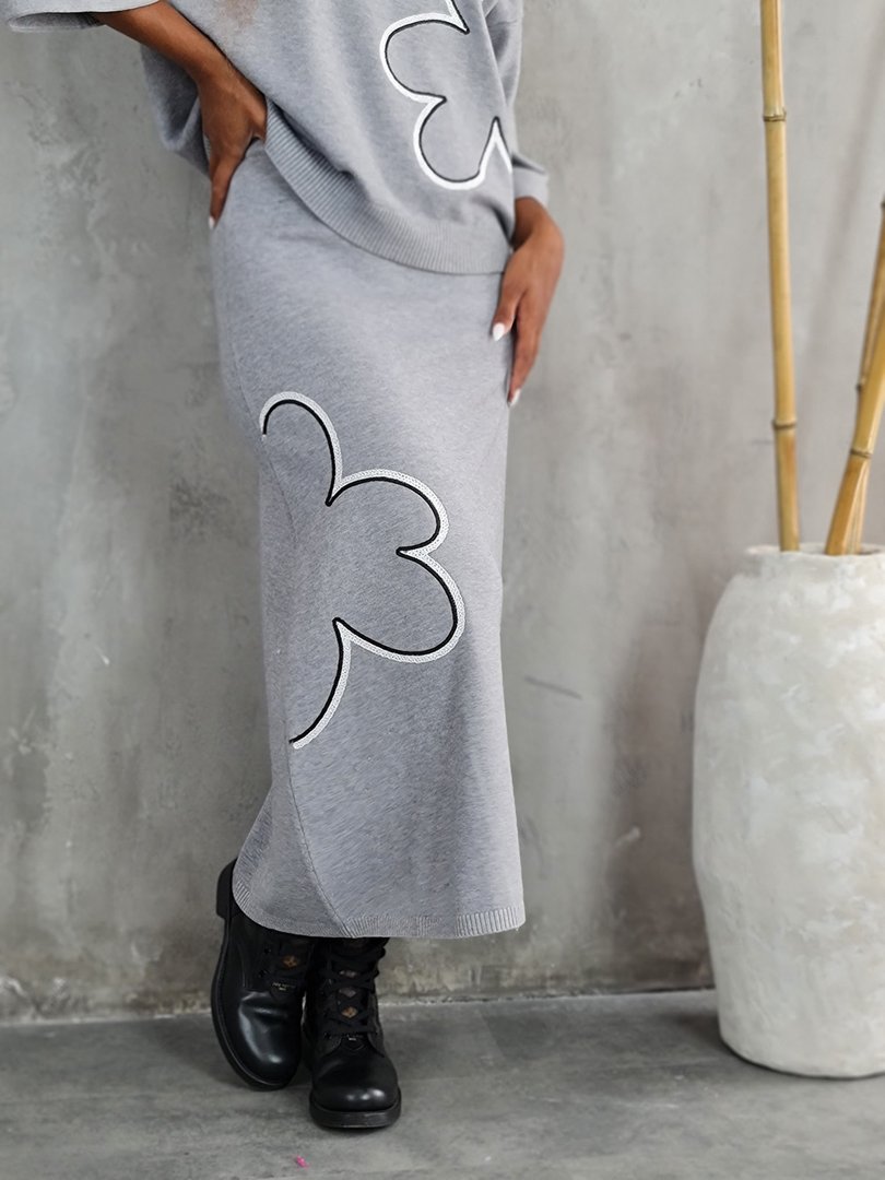 Костюм BEAUTY WOMEN джемпер с вышивкой и юбка серый, фотография №4