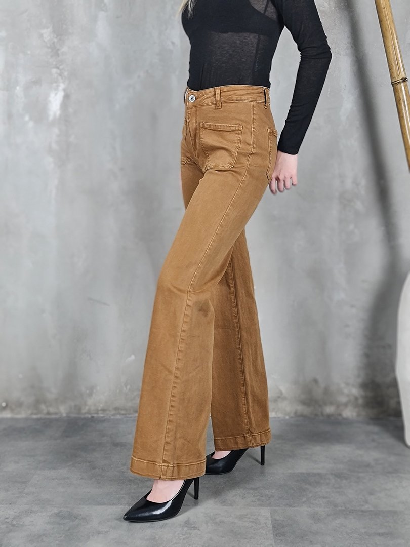 Джинсы 3D Denim с накладными карманами спереди песочные, фотография №2