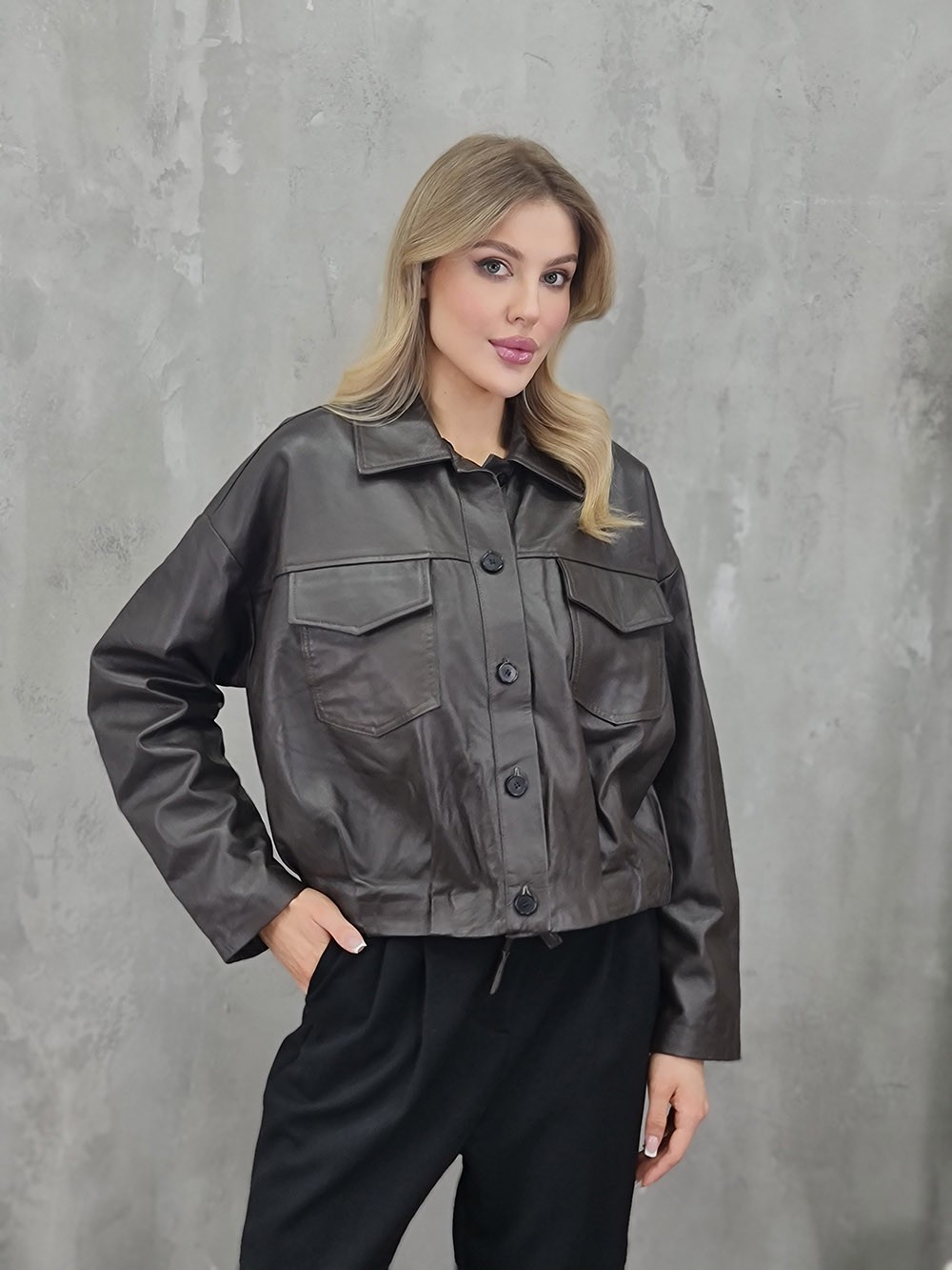 Куртка Vicolo натуральная кожа на пуговицах шоколад , фотография №3