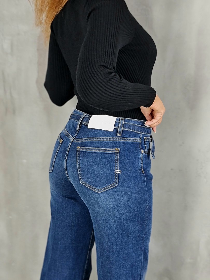 Джинсы Vicolo клёш и ремень с золотой пряжкой синие, фотография №6