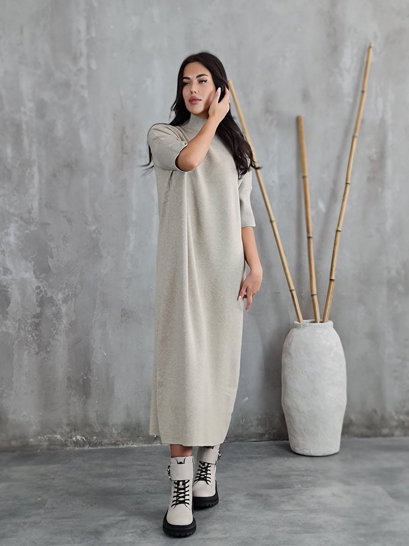 Платье Lara с короткими рукавами бежевое, фотография №2