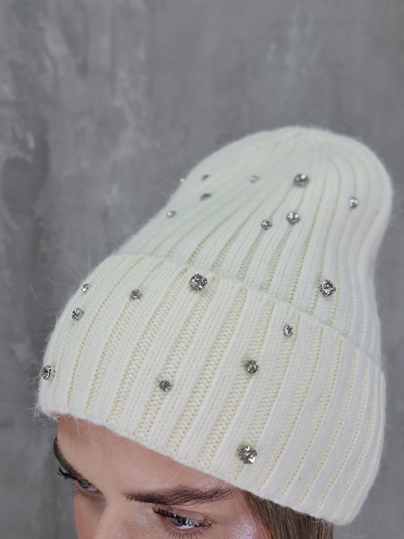 Шапка SUSY MIX с камнями белая, фотография №2