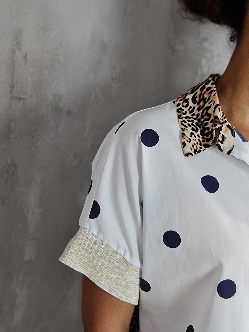 Рубашка STAR в горошек с леопард вставками белая, фотография №4