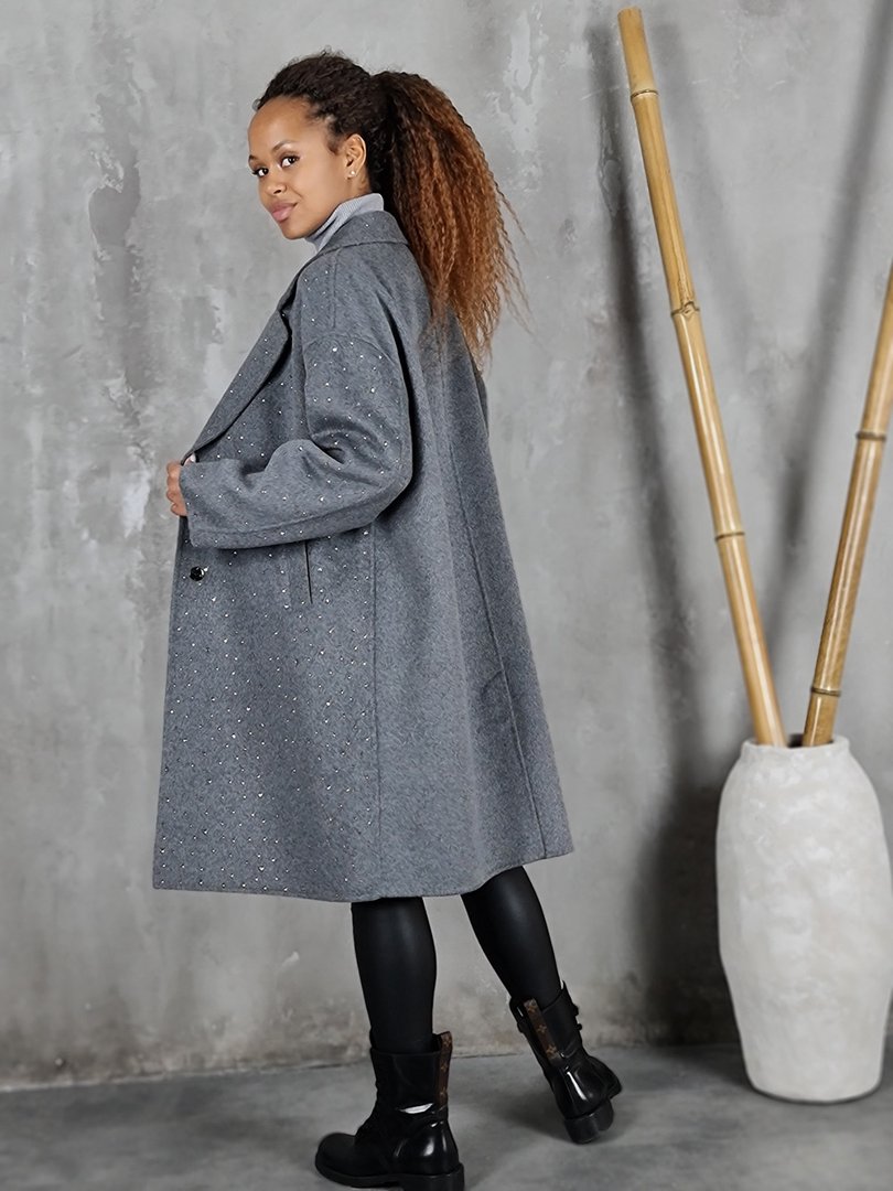 Пальто Vicolo со стразами на заклепках серое, фотография №4