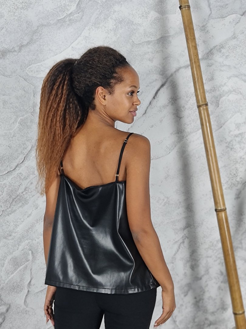Топ Imperial с кружевной вставкой кожаный черный, фотография №3
