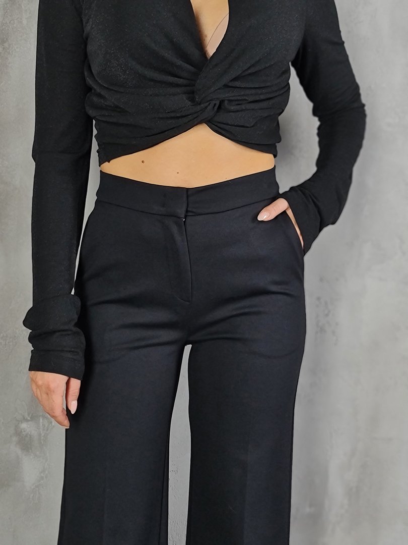 Брюки Maryley палаццо из гладкой ткани с карманами чёрные, фотография №5