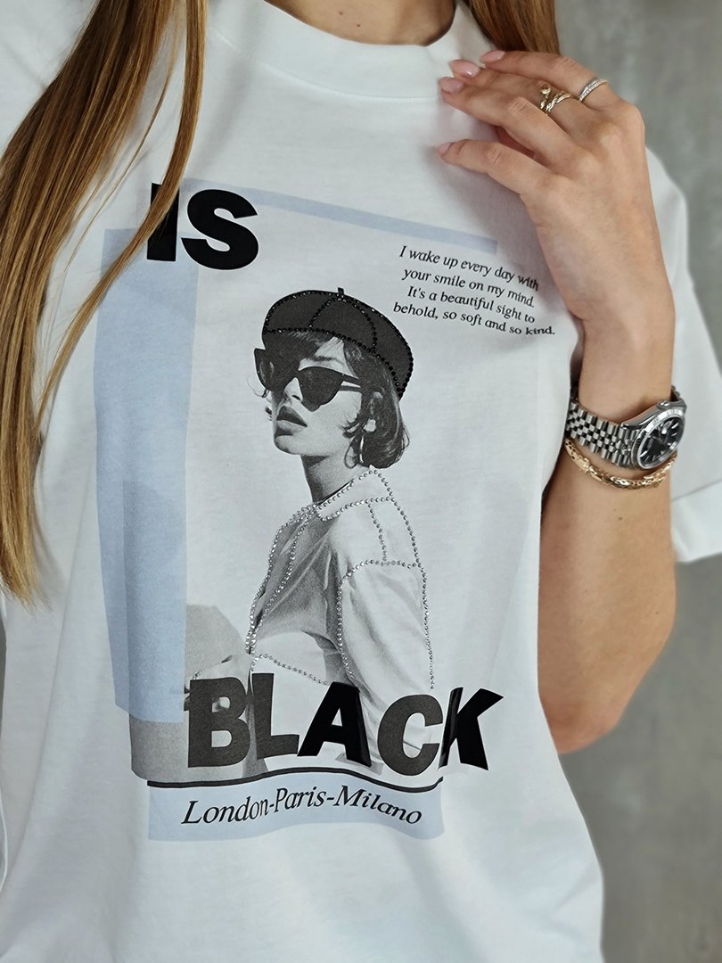 Футболка Imperial с принтом девушки в черных очках белая, фотография №4