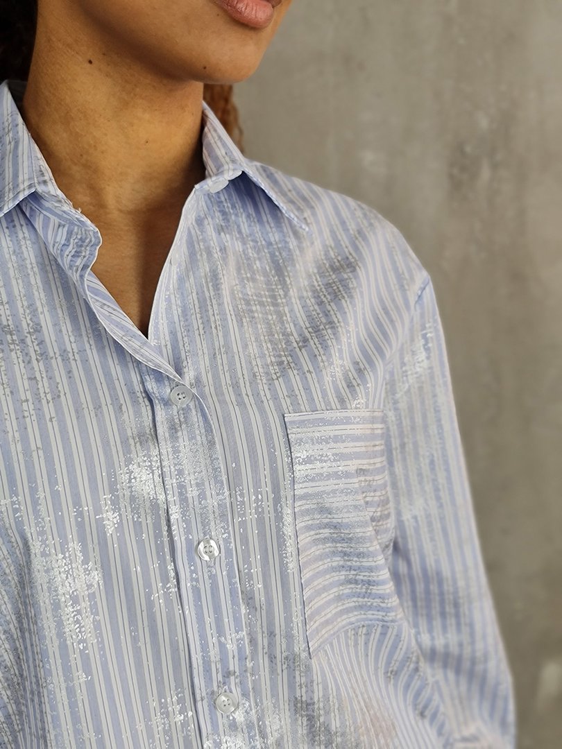 Рубашка Vicolo с ламинированием в полоску голубая, фотография №6