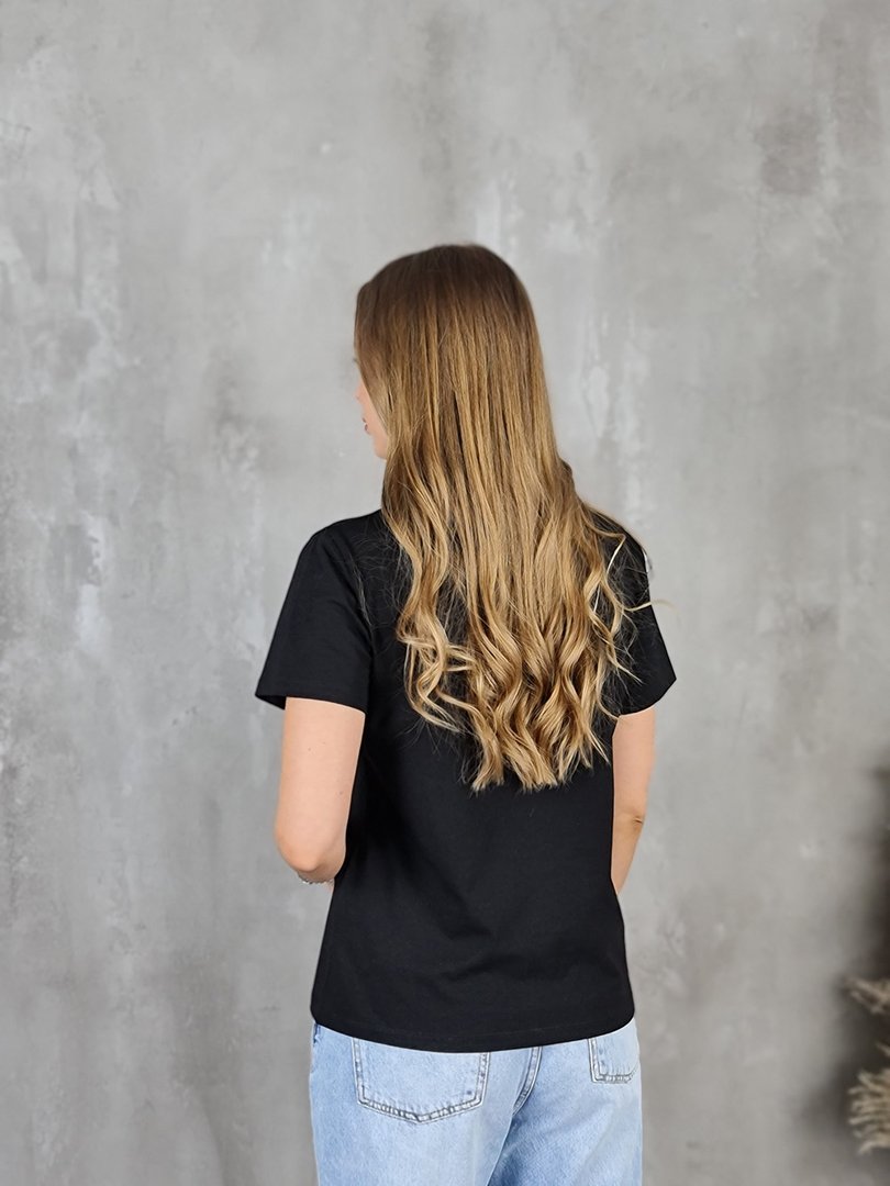 Футболка li.fe style с серебристой надписью LOVE черная, фотография №3