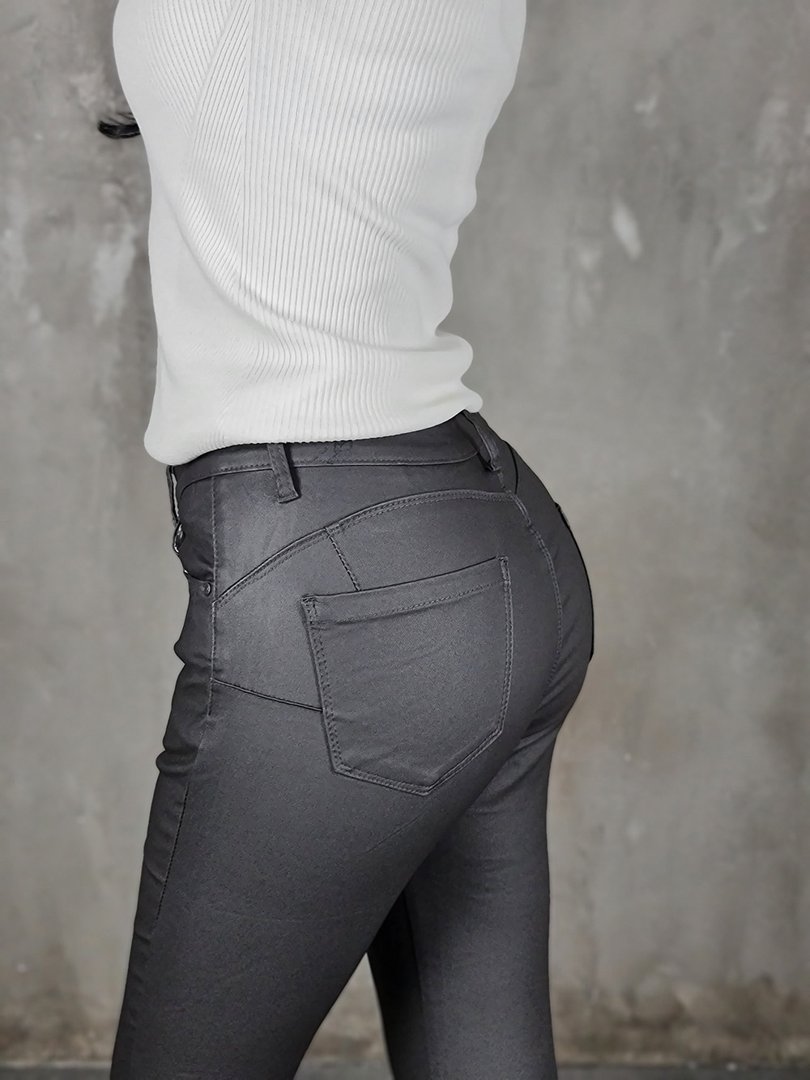 Брюки 3D Denim из экокожи с молниями внизу серые, фотография №4