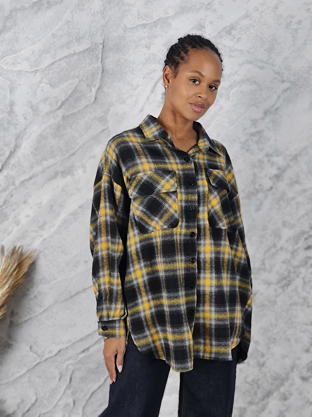 Рубашка DEGREES на спине крылья стразы в клеточку желтая, фотография №4