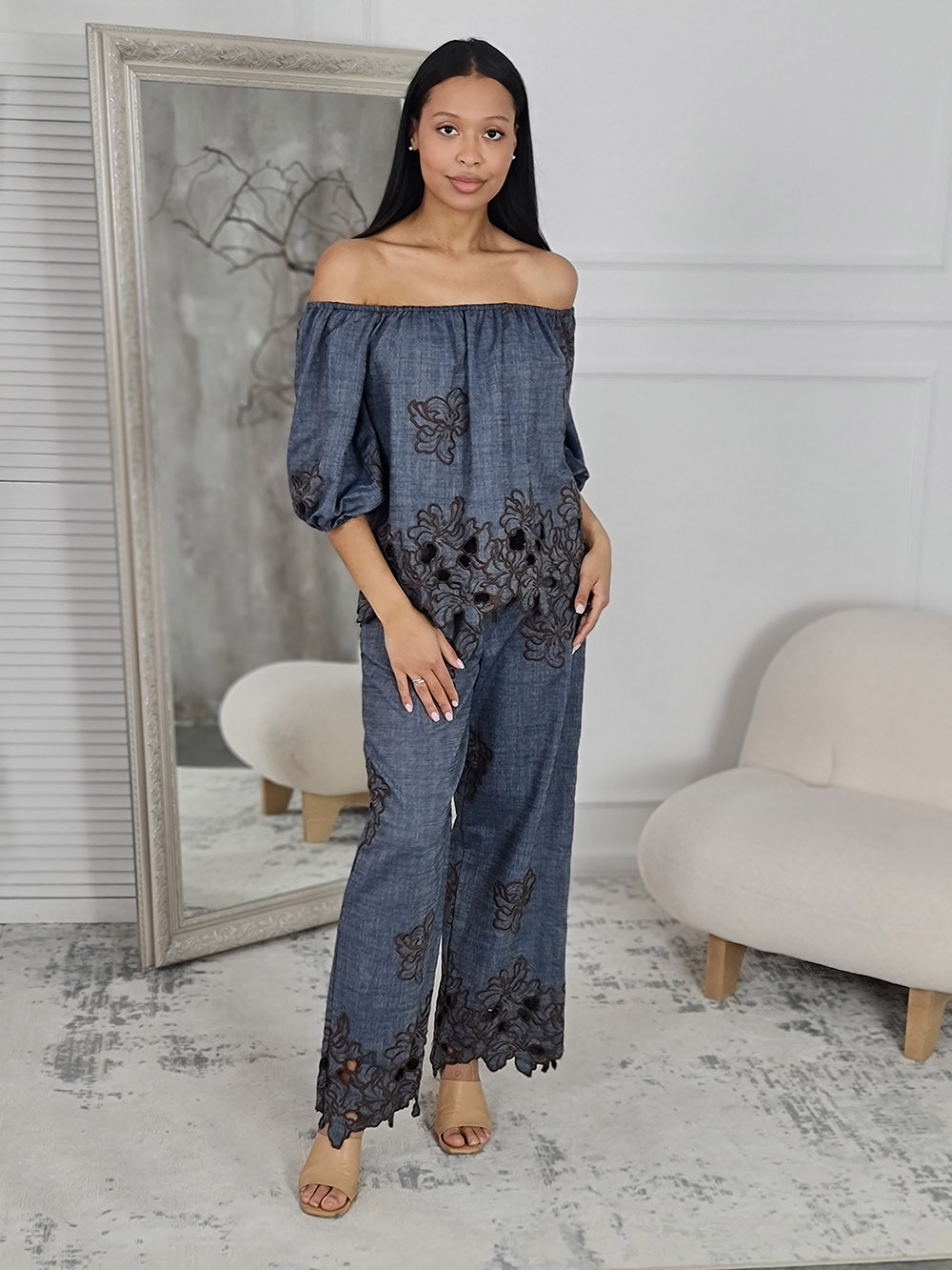 Топ Souvenir с вышивкой темно-синий, фотография №2