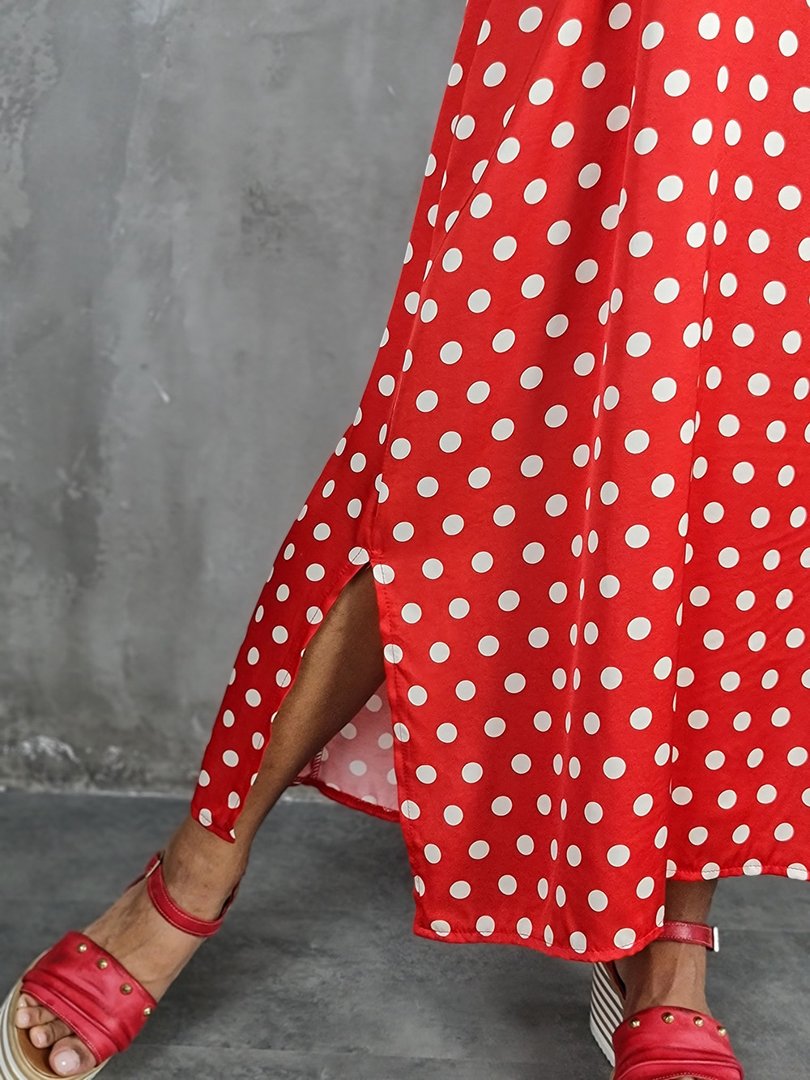 Платье STAR без рукавов в белый горох красное, фотография №4