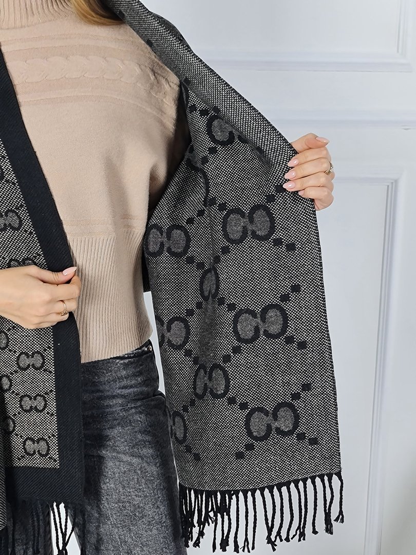 Палантин Mondana с орнаментом и люрексом чёрный , фотография №2