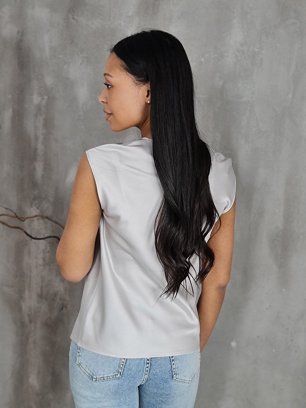 Топ Imperial атласный без рукавов жемчужно-серый, фотография №3