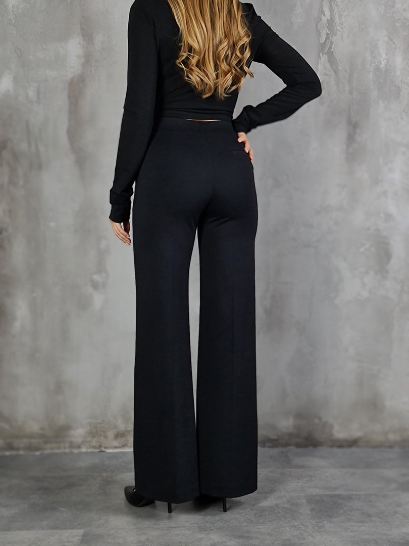 Брюки Maryley палаццо из гладкой ткани с карманами чёрные, фотография №3