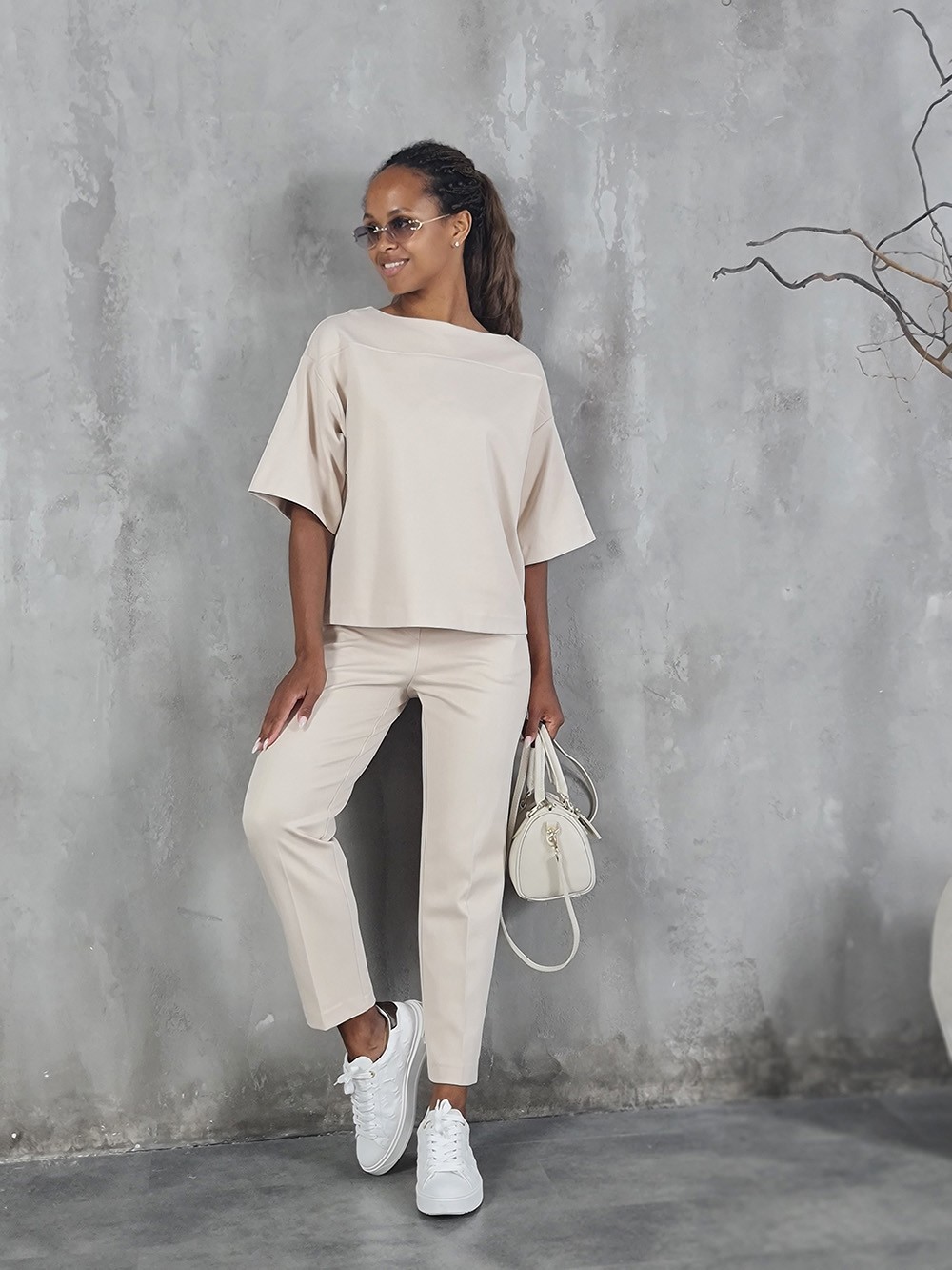 Костюм Imperial джемпер брюки на резинке бежевый, фотография №3