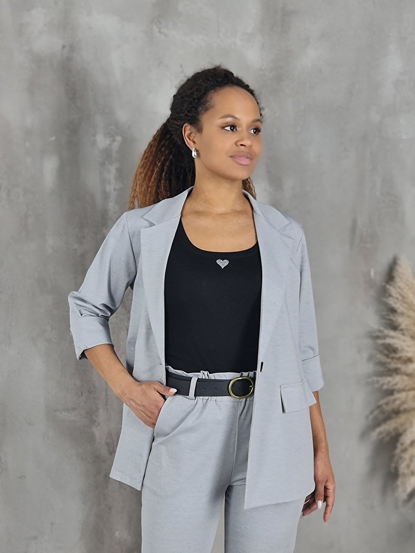 Костюм J-Clair с черным ремнем на брюках серый, фотография №3