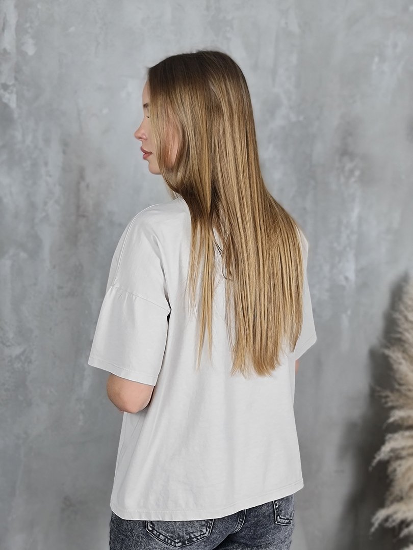 Футболка Vicolo свободного кроя спереди надпись VICOLO пудровая, фотография №3