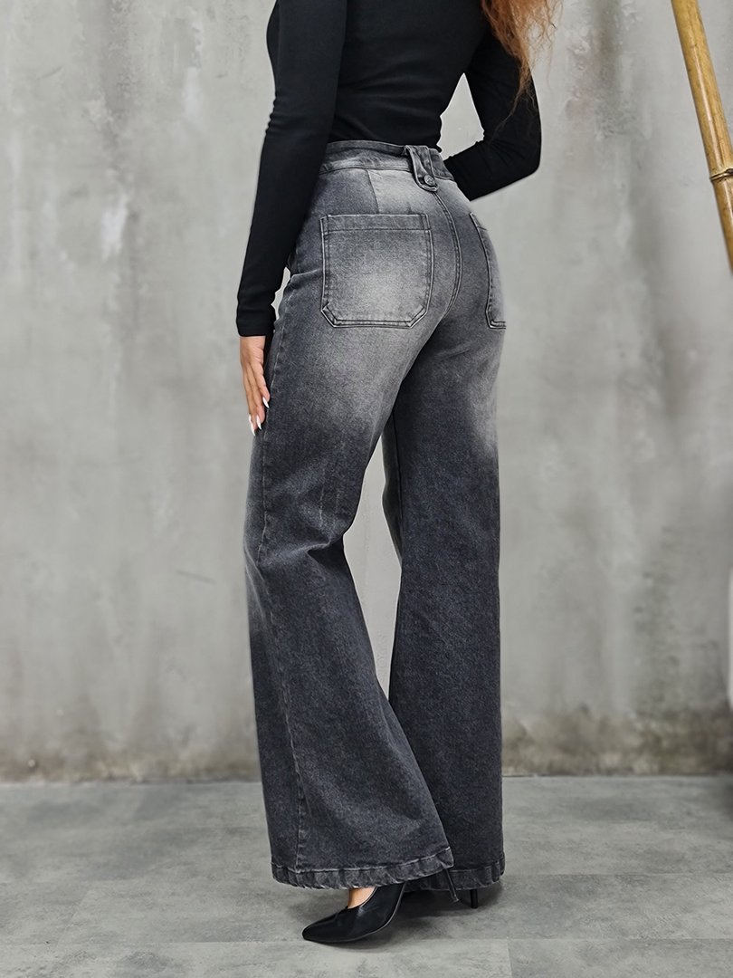 Джинсы 3D Denim прямые с декоративными пуговица черные, фотография №2