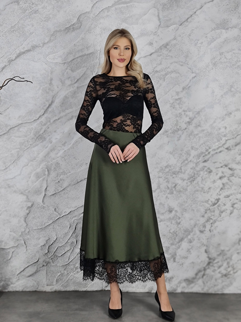 Лонгслив Imperial кружевной прозрачный черный, фотография №2