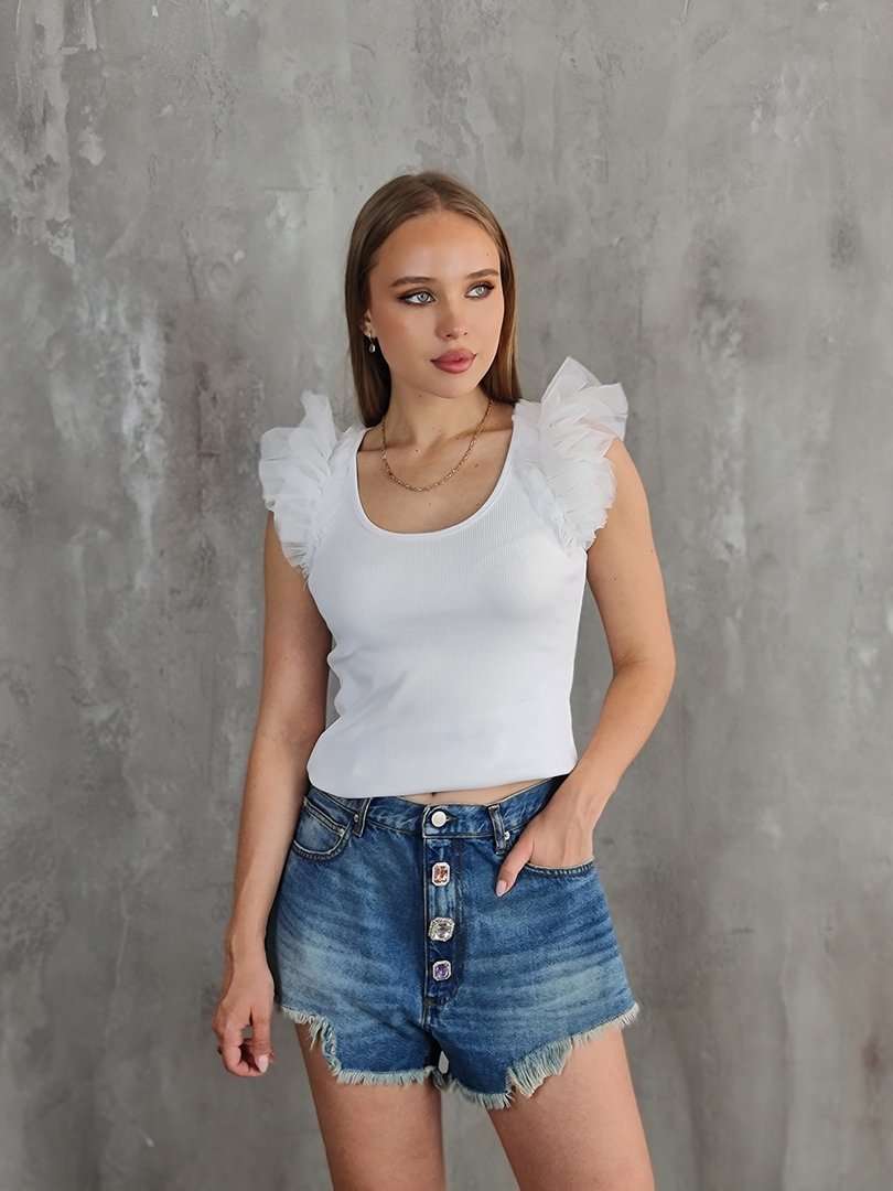 Шорты Vicolo с камнями на пуговицах обрезанные синие, фотография №2