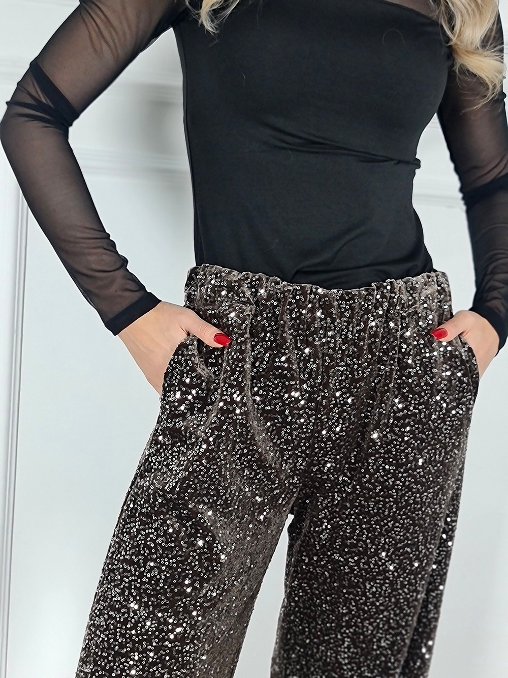 Брюки Firenze бархатные в пайетках шоколадные , фотография №2