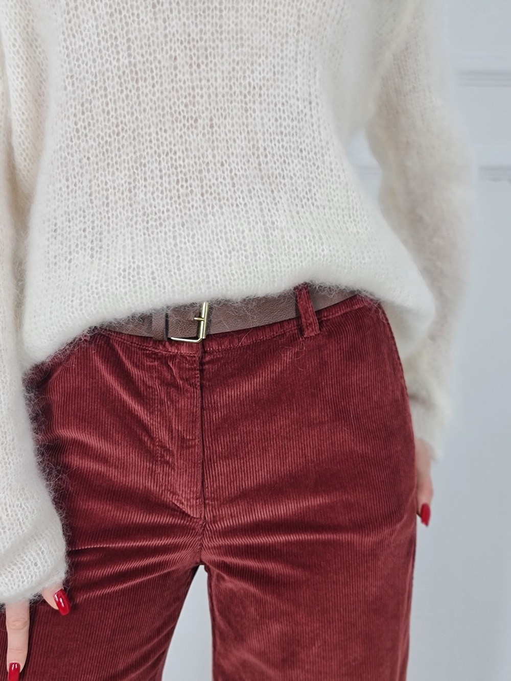 Брюки Please вельветовые с ремнем бордо, фотография №3