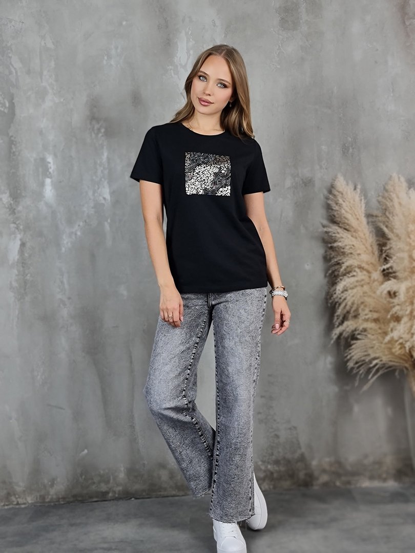 Футболка li.fe style с леопард принтом черная, фотография №2