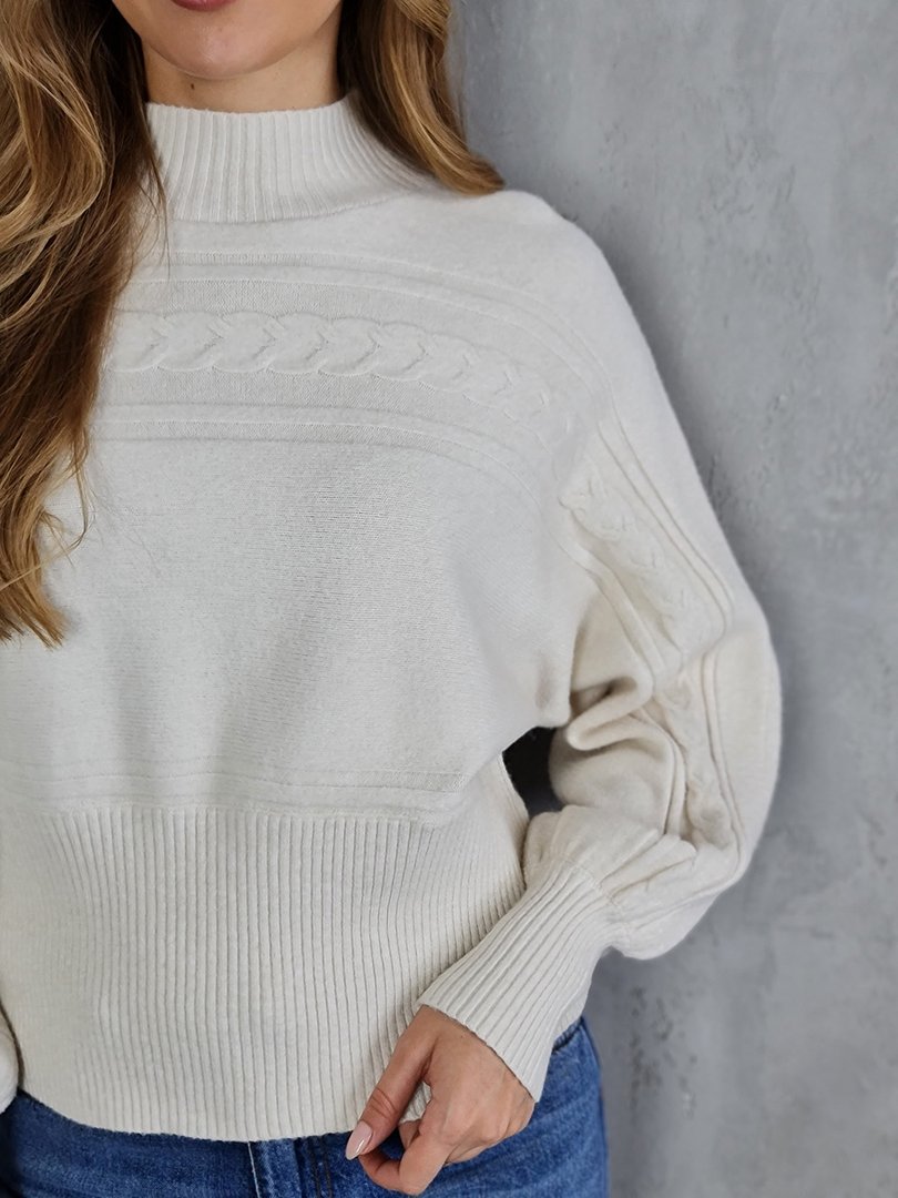 Джемпер J-Clair с фактурными косами и полосками кремовый, фотография №4