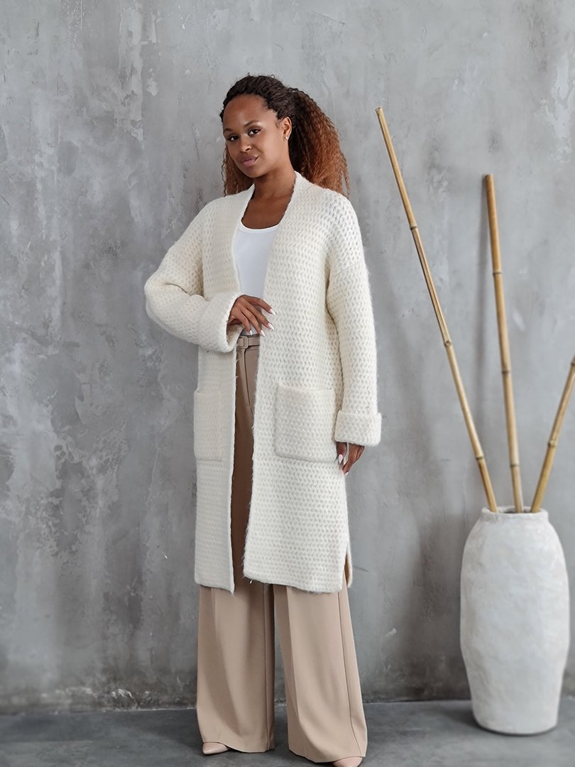 Кардиган Lara удлиненный вязаный молочный, фотография №2