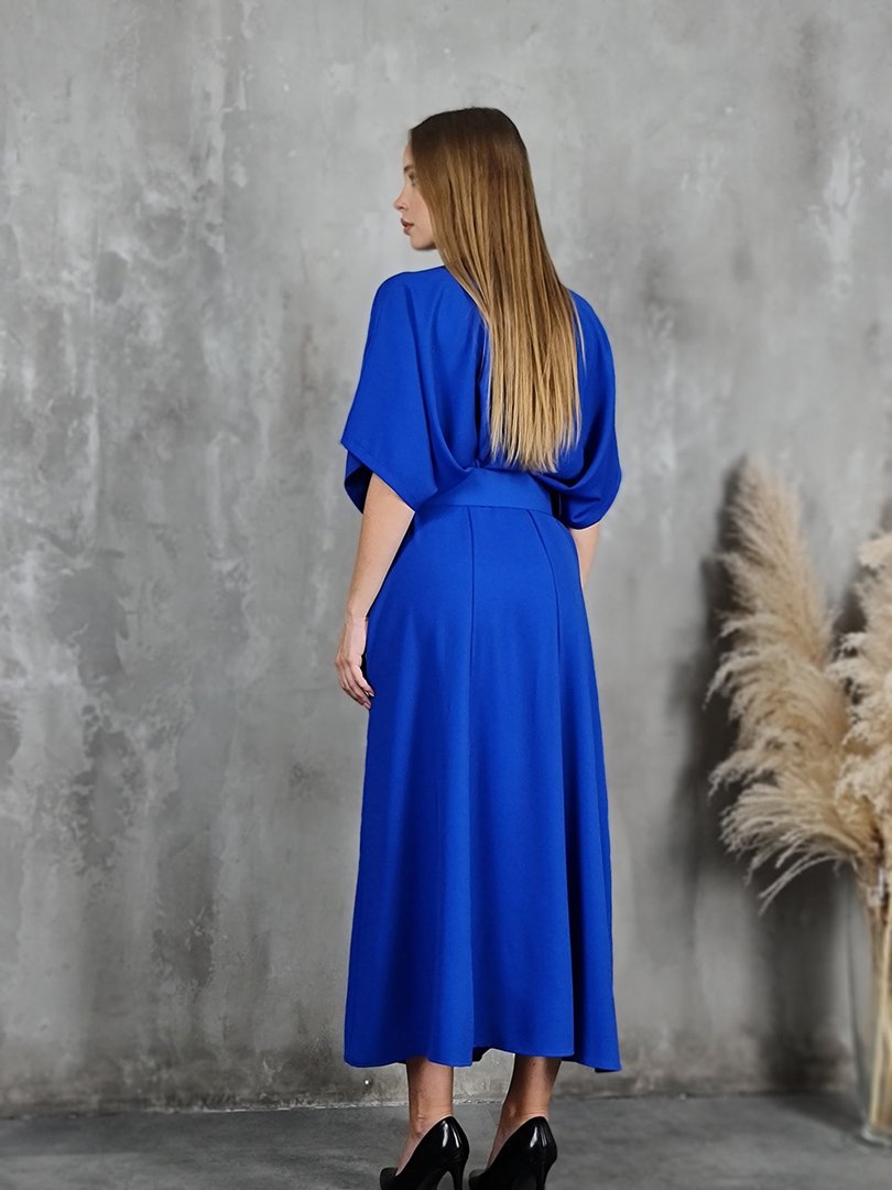 Платье Imperial макси с драпировками и широким поясом синее, фотография №3