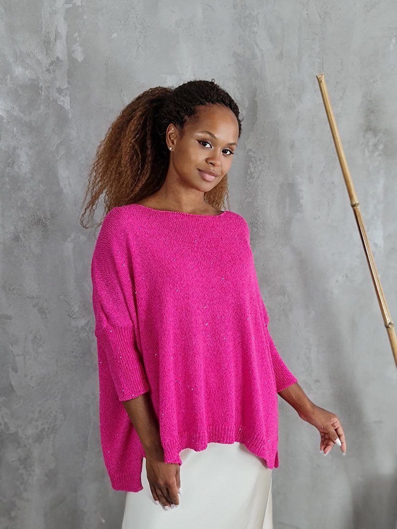 Джемпер Kontatto с рукавом 3/4 с пайетками фуксия, фотография №2