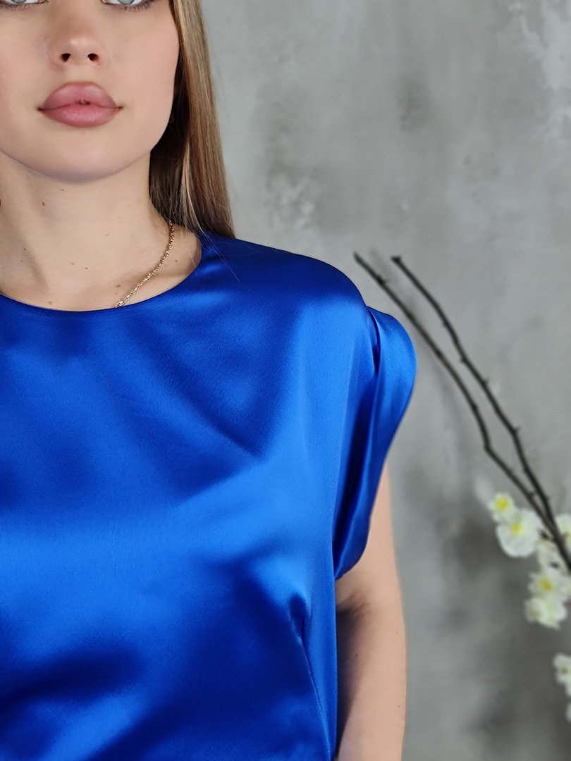 Платье Imperial атласное со сборкой на боку электрик, фотография №3