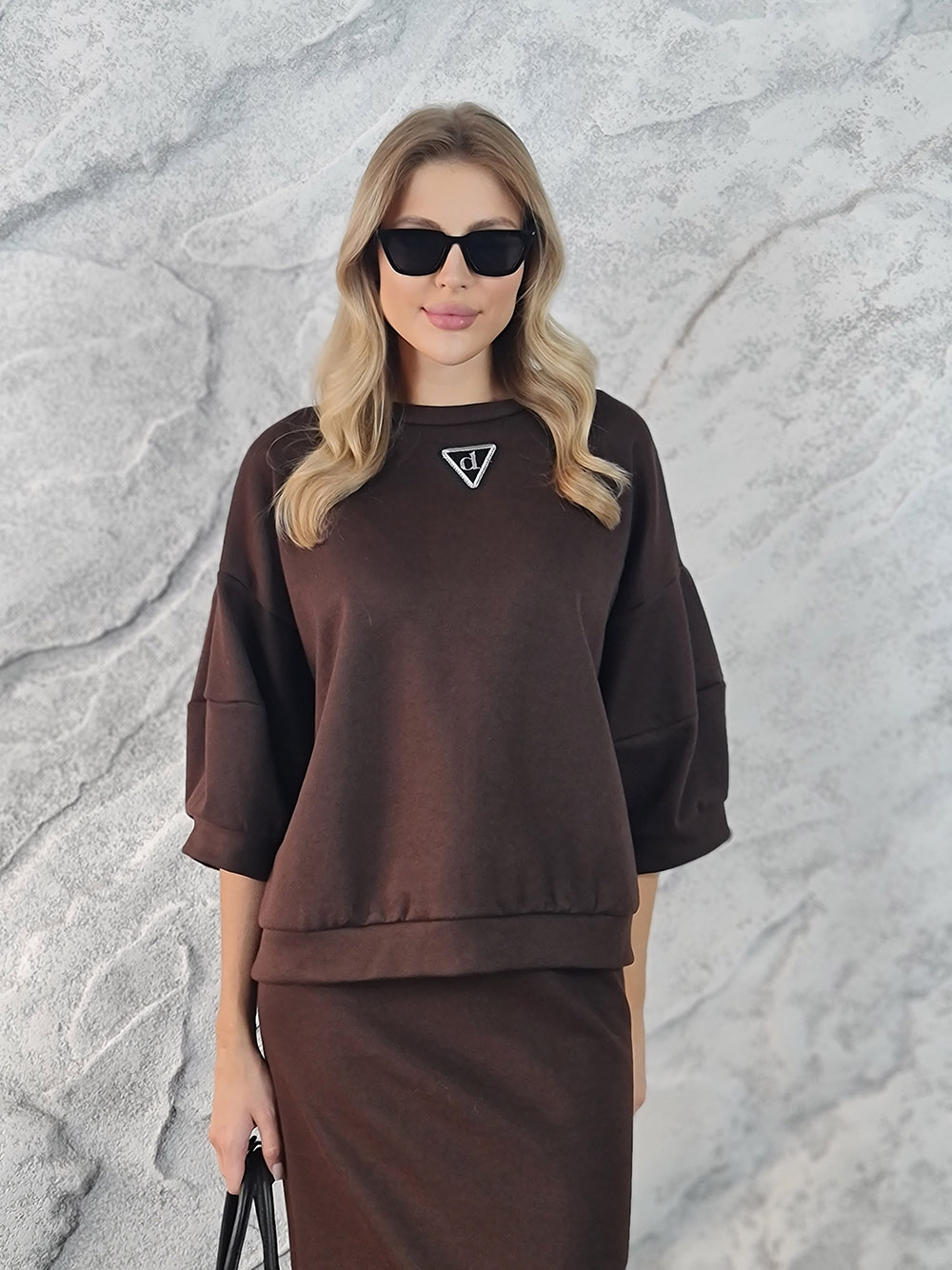 Костюм Dixie кофта юбка на завязке с нашивкой шоколад, фотография №3