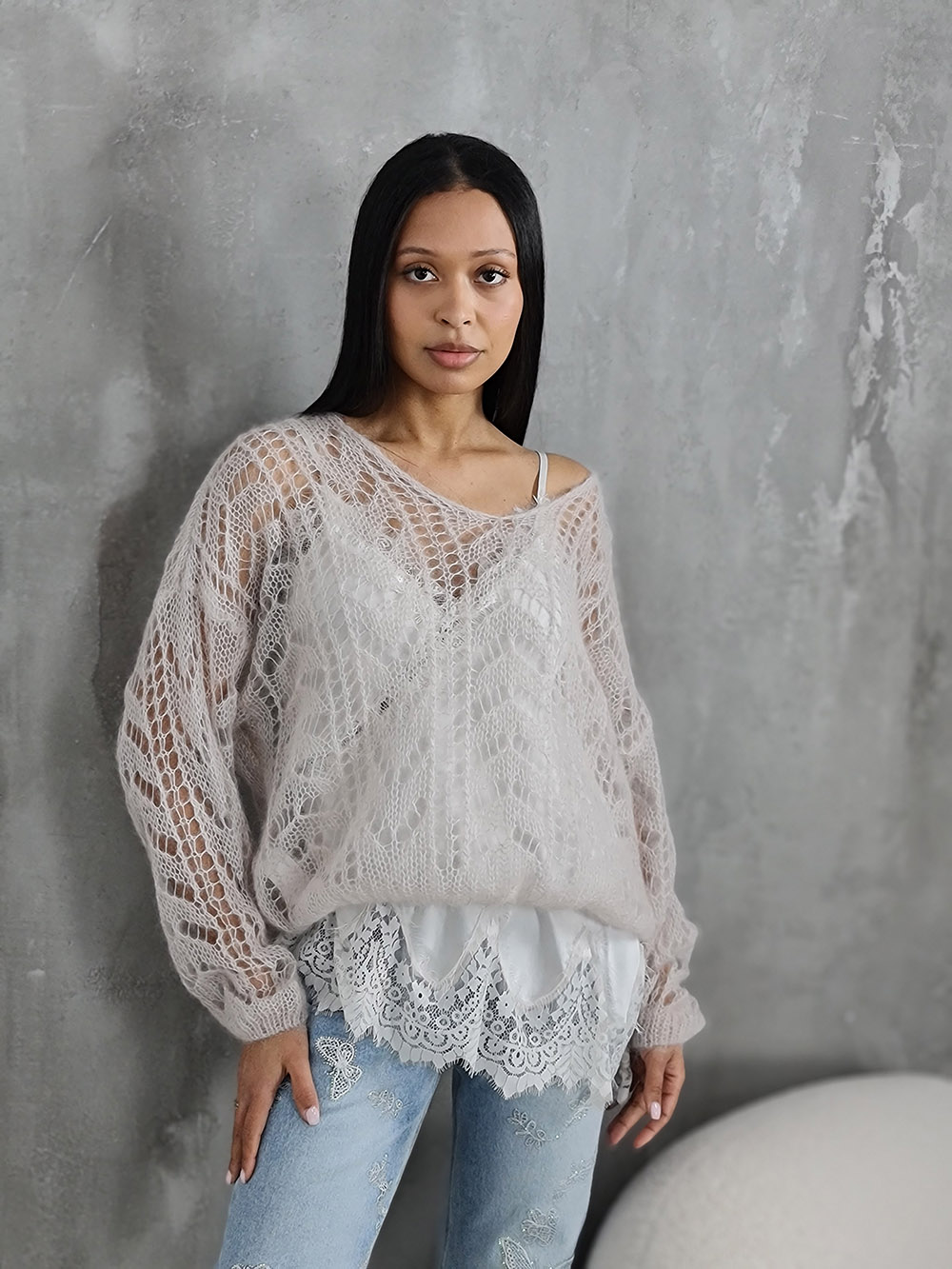 Джемпер Silk new v вырез мохер бежевый, фотография №1