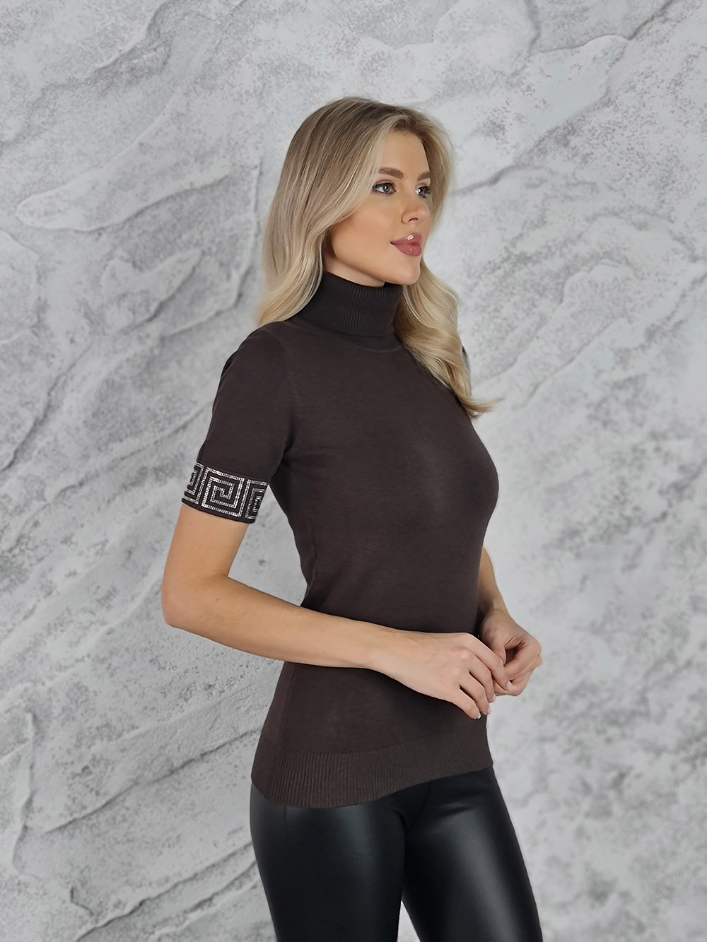 Водолазка короткий рукав  BEAUTY WOMEN со стразами шоколад, фотография №4