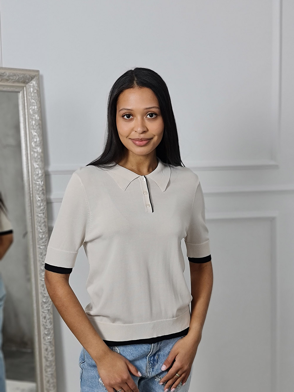 Поло Imperial с черной окантовкой бежевое, фотография №1