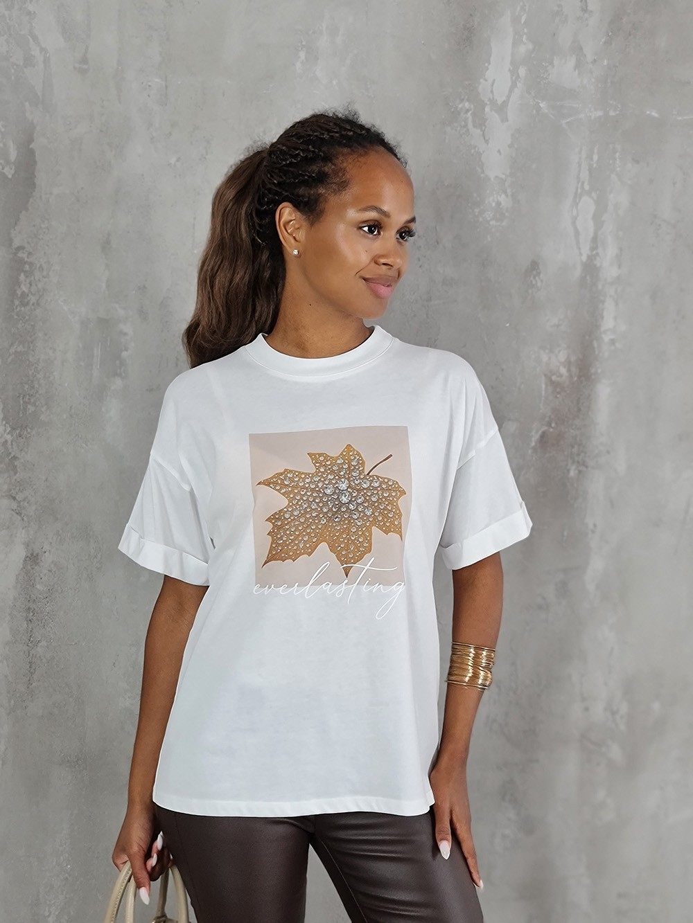 Футболка Imperial оранжевый принт кленовый лист белая, фотография №1