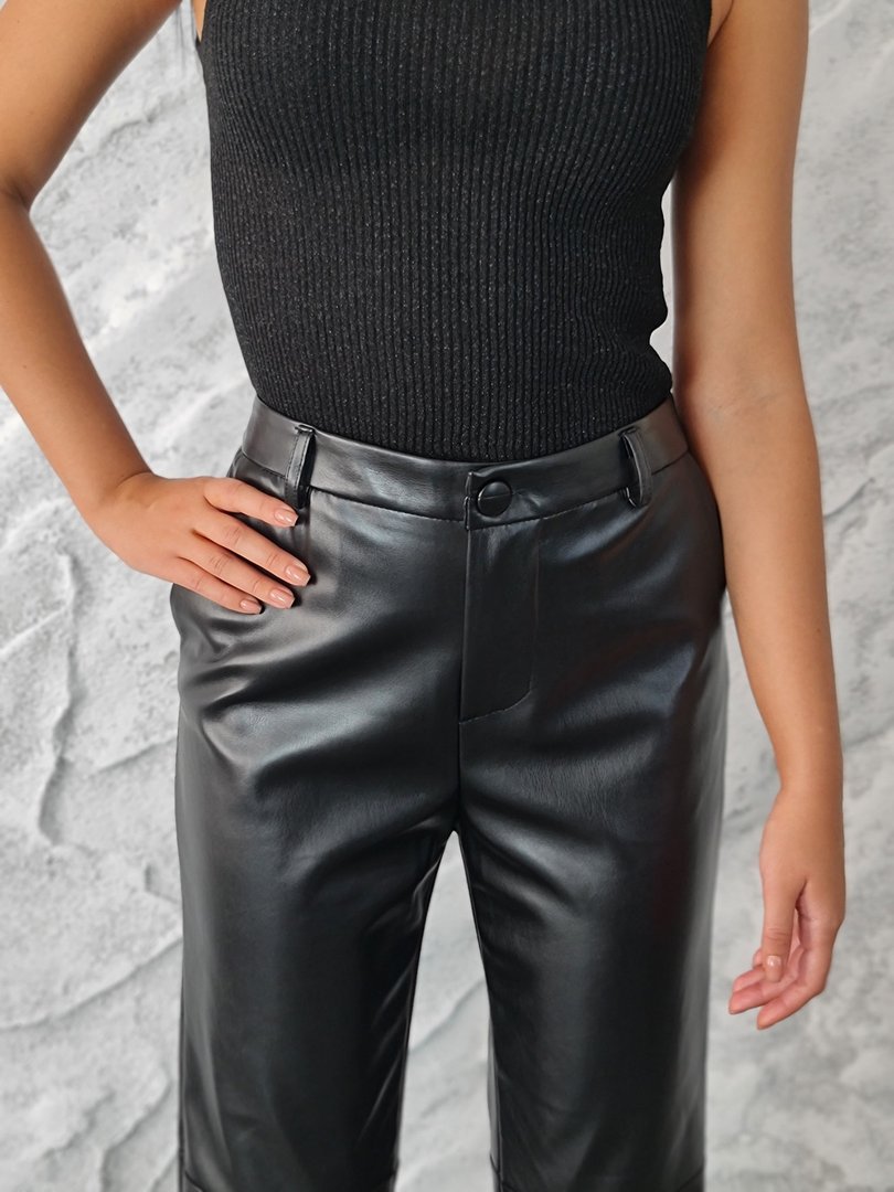 Брюки Imperial экокожа с шлевками для ремня черные, фотография №5