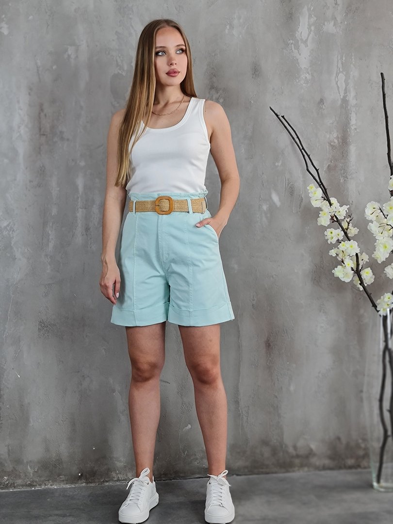 Шорты Please с ремешком плетенкой ментол , фотография №2