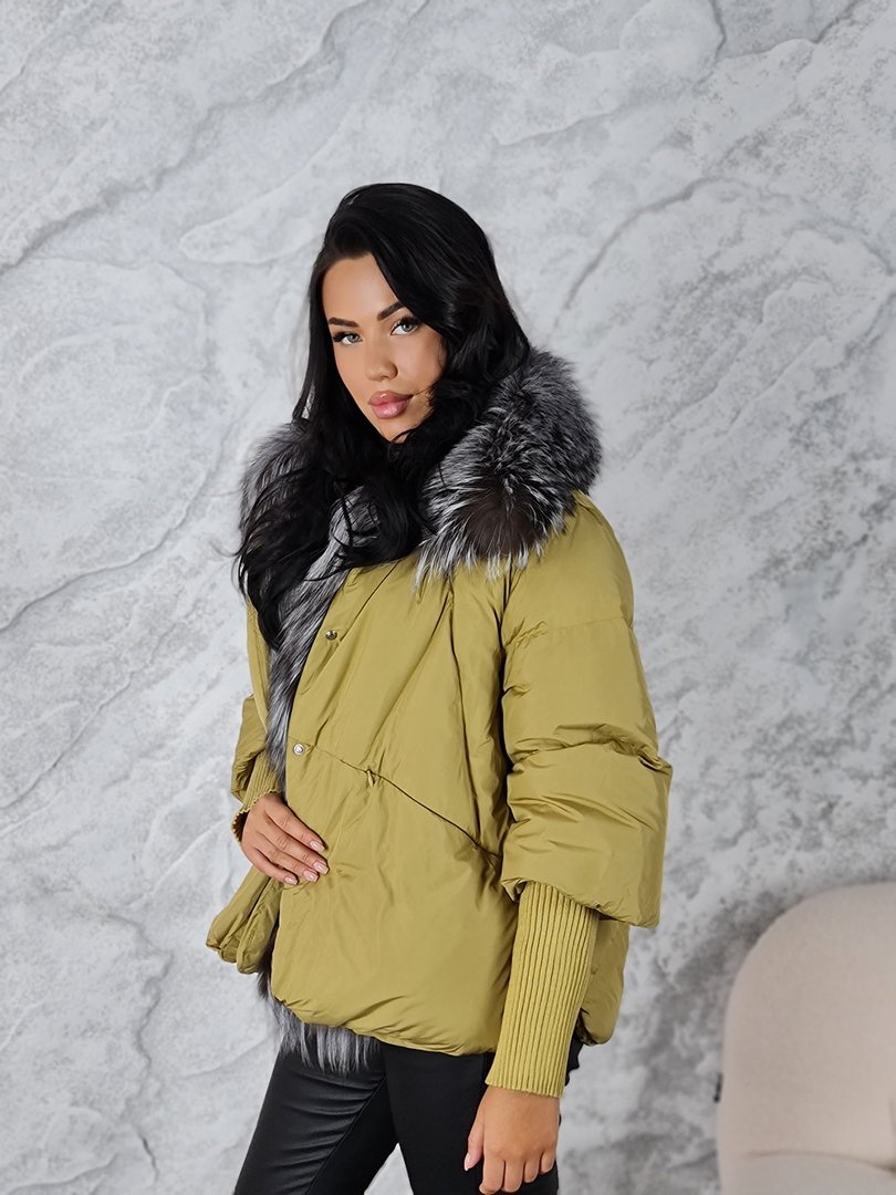 Куртка MyDress с рукавчиками и воротником с мехом лайм, фотография №3