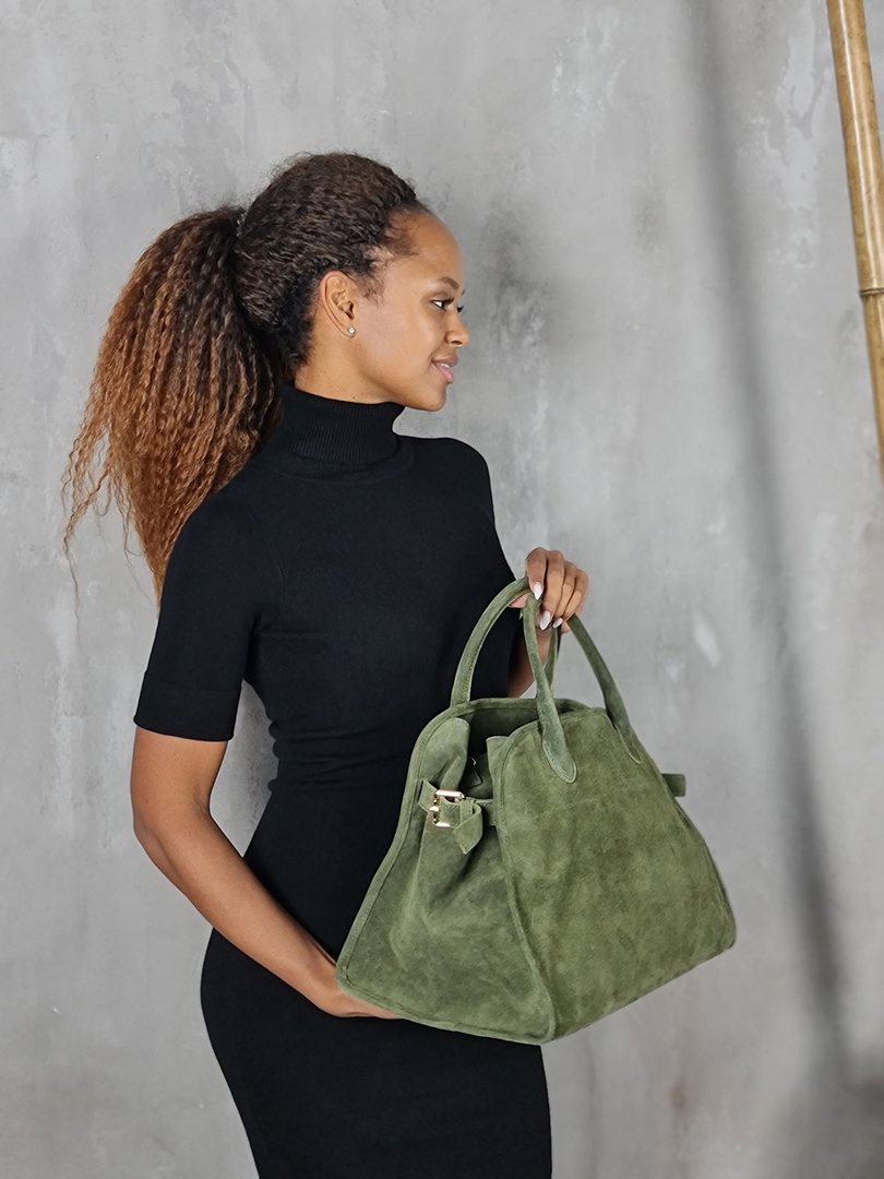 Сумка-уикендер нат.замша БОЛЬШАЯ оливковая, фотография №2