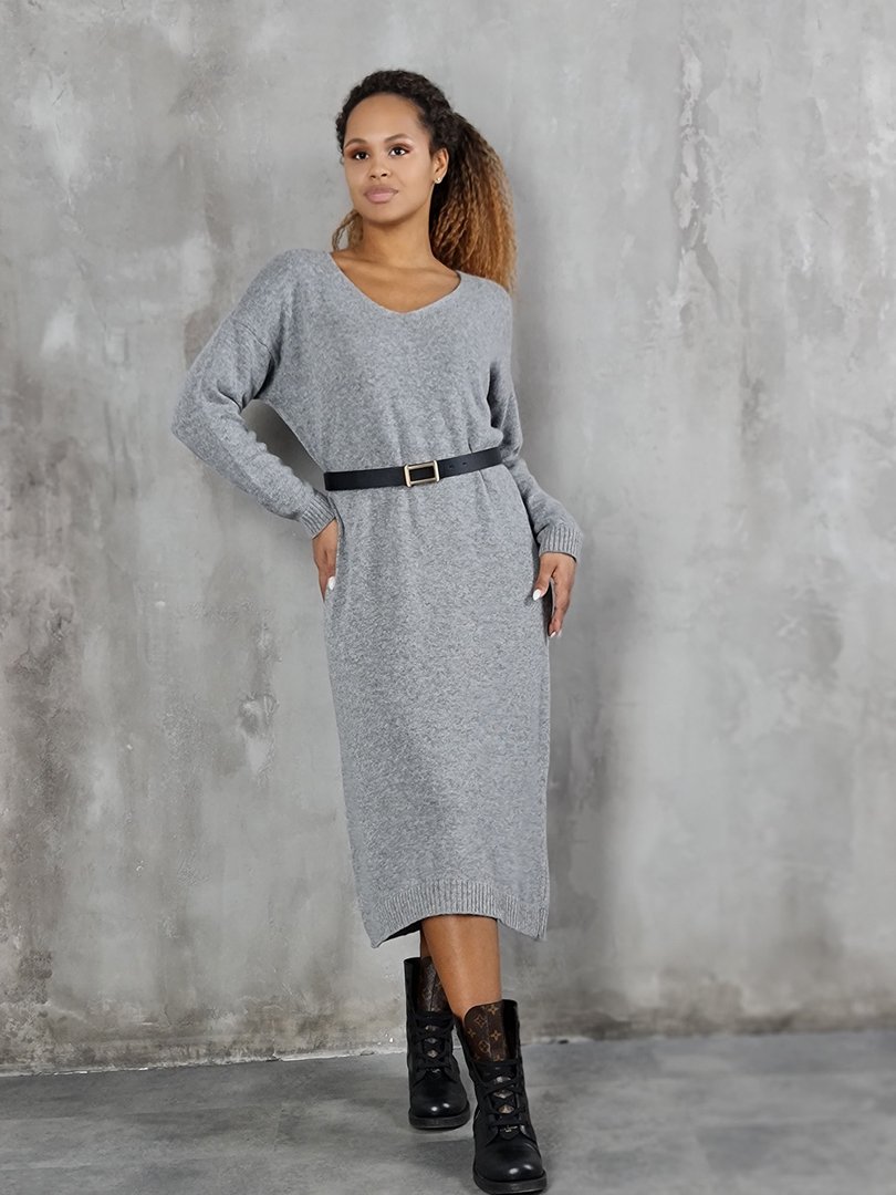 Платье Cashmere Blend макси вязаное серое , фотография №5