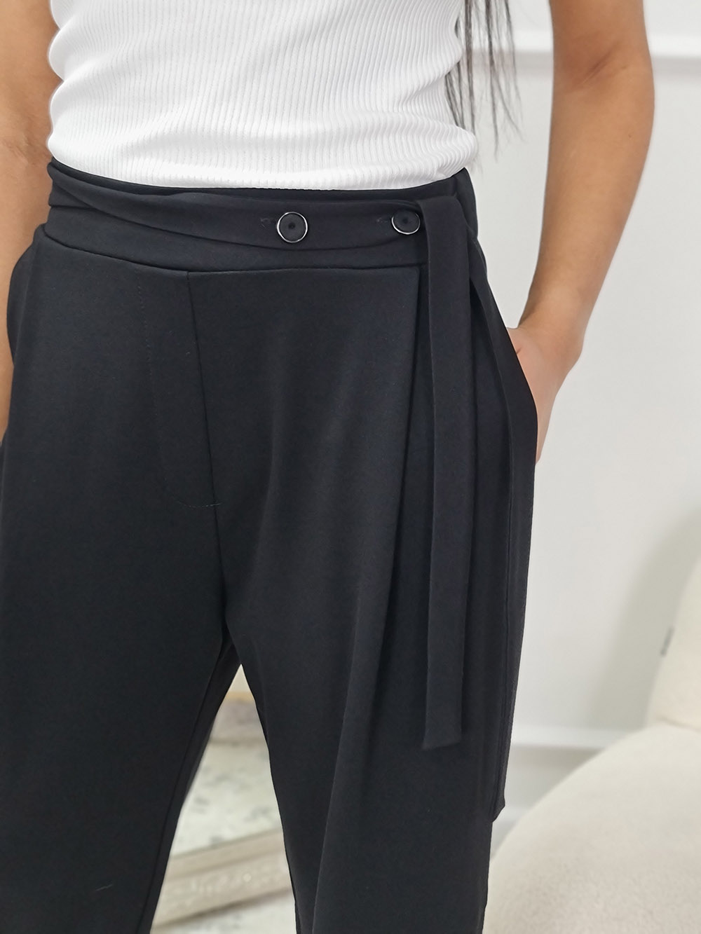 Брюки Imperial с поясом на пуговицах черные , фотография №3