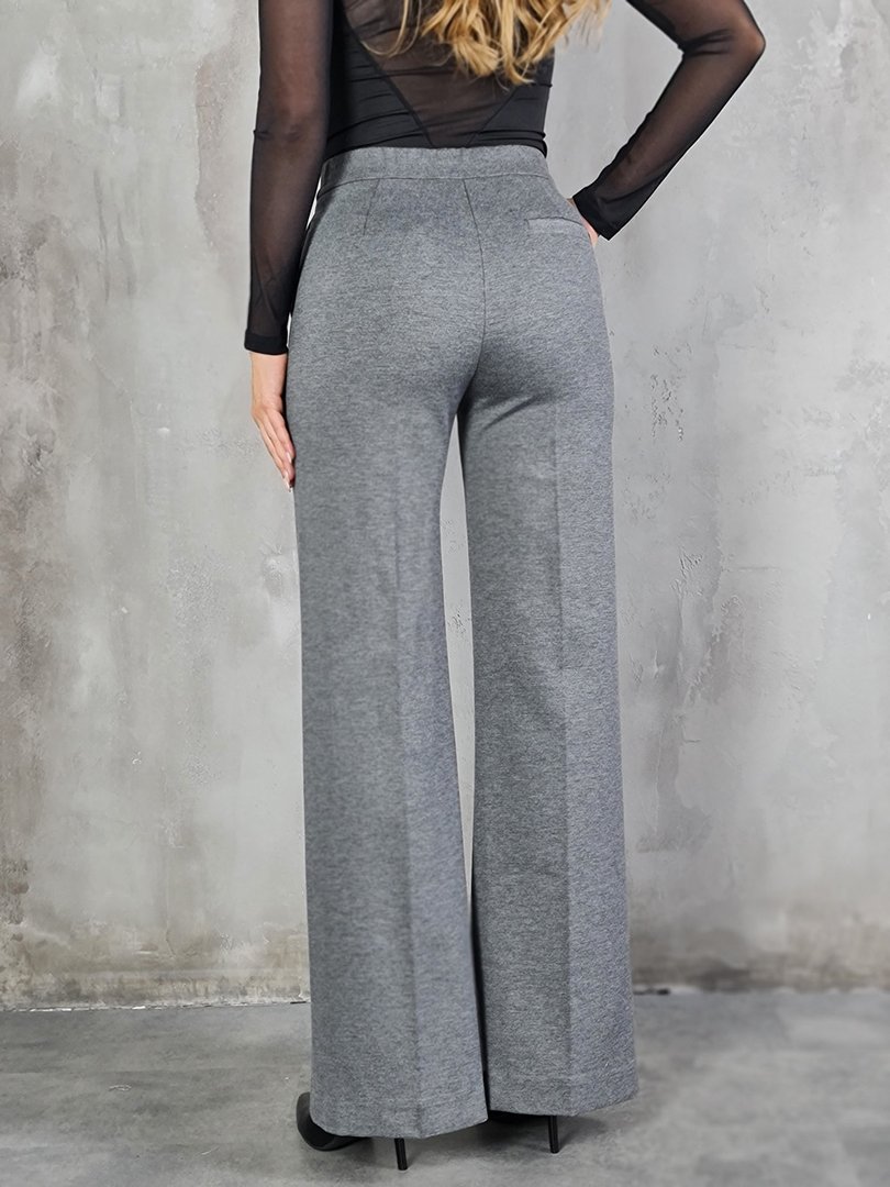 Брюки Maryley палаццо из гладкой ткани с карманами серые, фотография №3