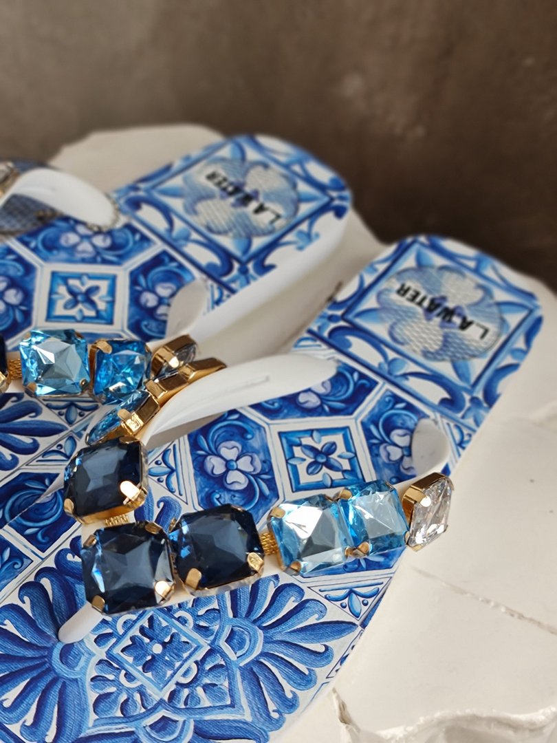 Шлепанцы L.A.Water с крупными камушками голубые , фотография №3