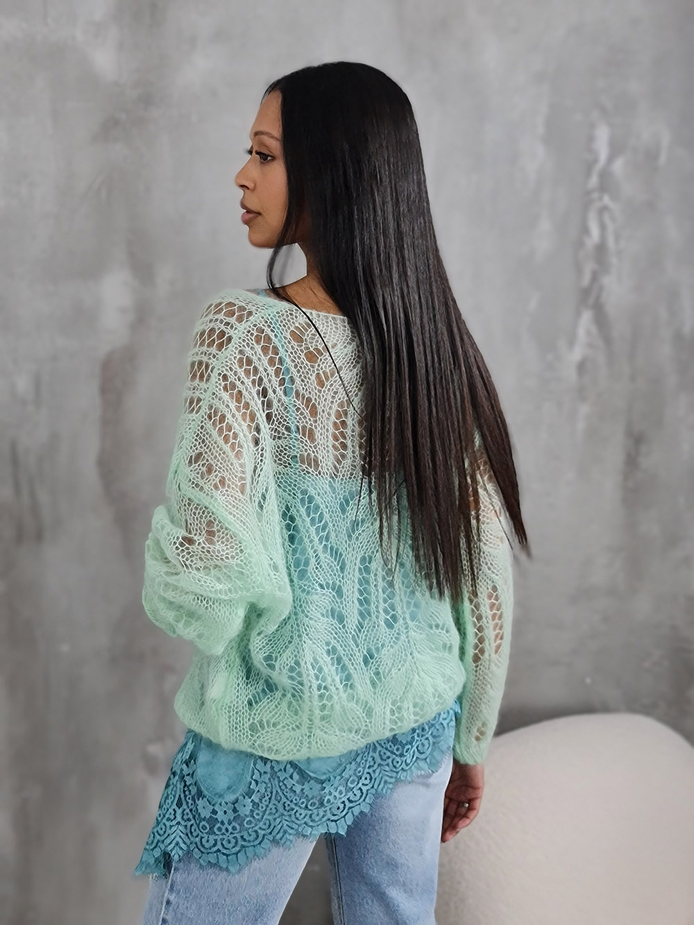 Джемпер Silk new v вырез мохер ментол, фотография №3